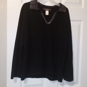 Jones New York 100% Cashmere Women Cardigan Sweater M Black Preppy Sequins